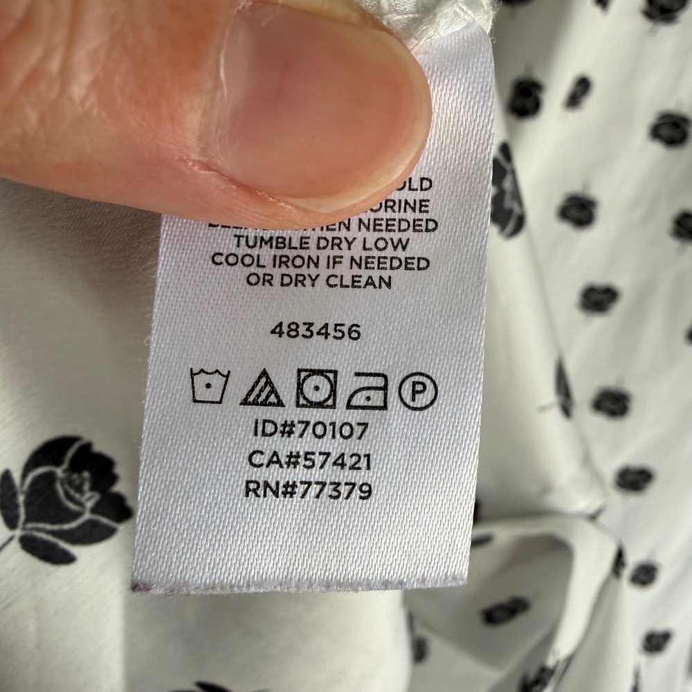 ANN TAYLOR White and Black Roses Long Sleeve Gothic Minimalist Ladies Blouse, L - Picture 5 of 7